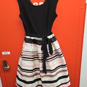 R & M Richards Black and Pink Striped Dress